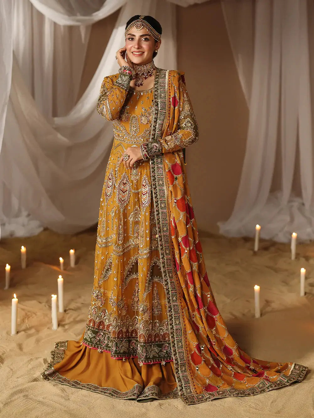 WEDDING YELLOW DRESS - Pakistani WEDDING Outfit | Chiffon maxi S / YELLOW / Chiffon