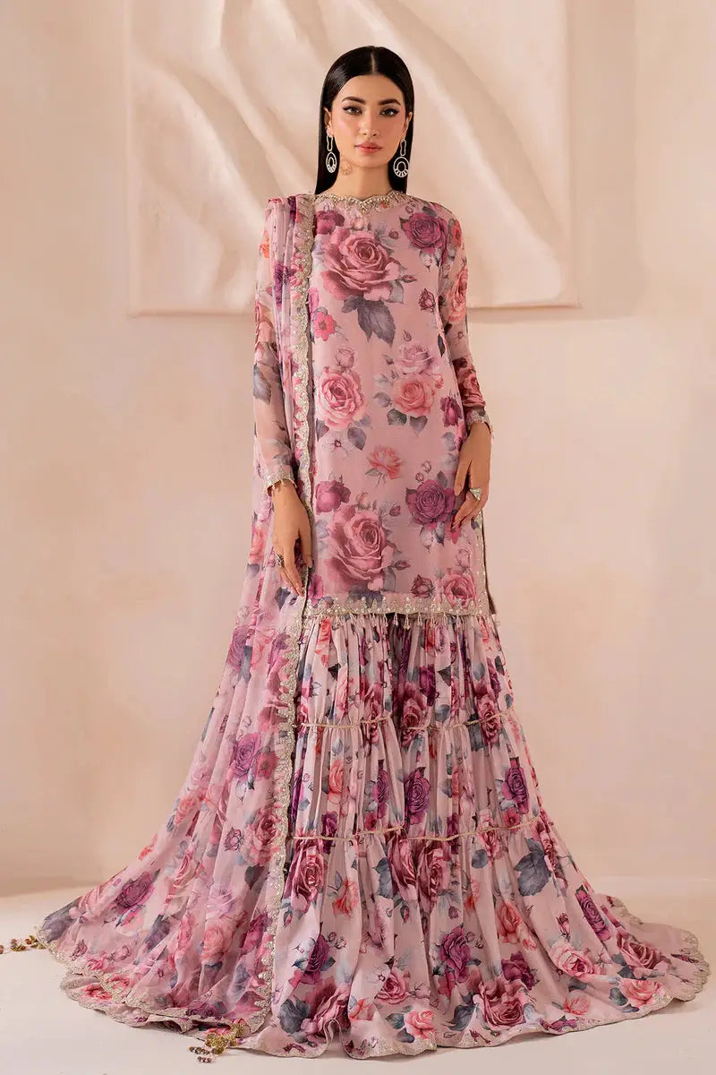 printed chiffon dresses pakistani BAROOQUE Printed Chiffon Dress - Embellished Chiffon