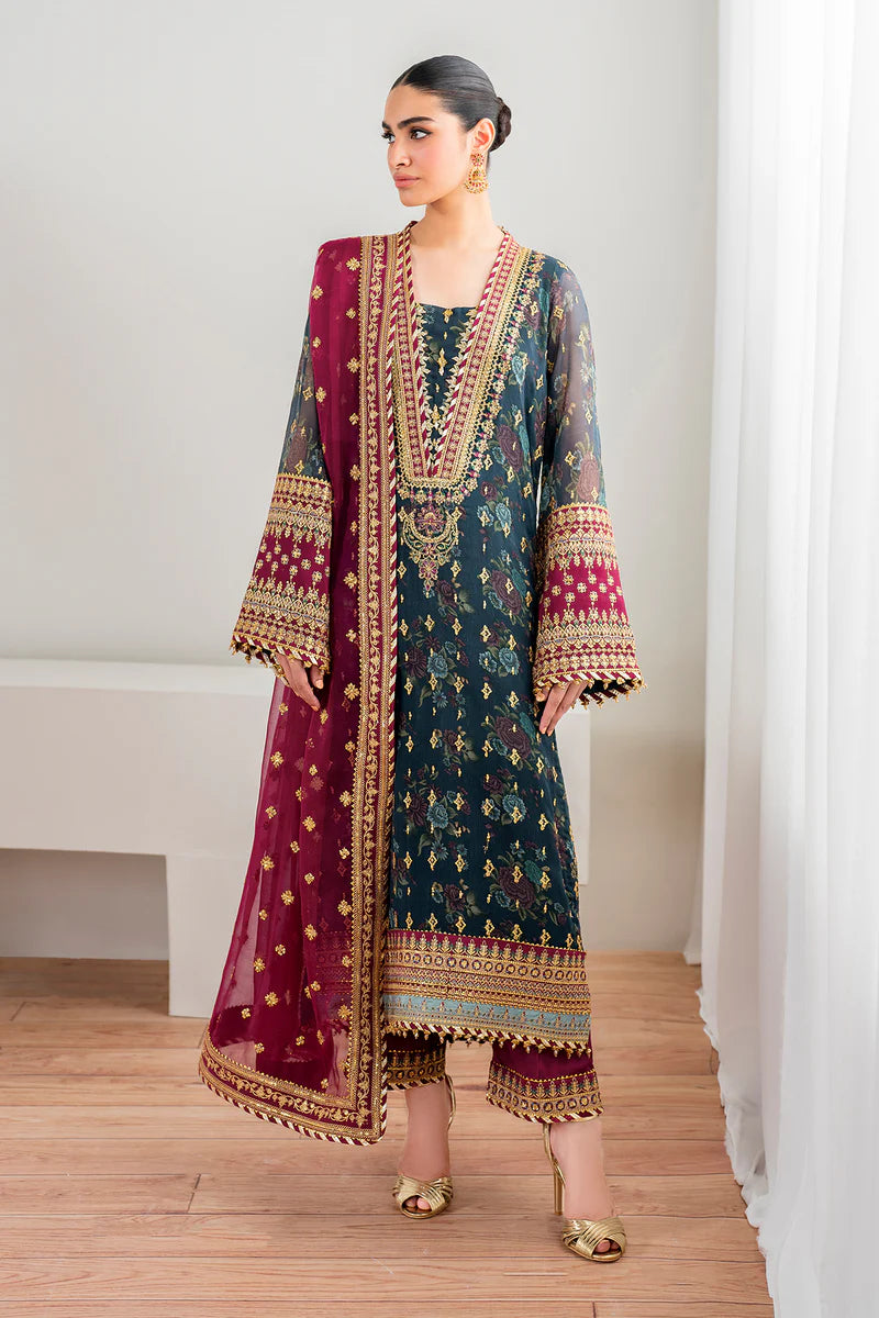 baroque embroidered dress Baroque Embroidered Lawn EL-D01 – Premium Unstitched Dress for Women.  Floral Embroidery, Lace Detailing, Festive Outfit main image 1