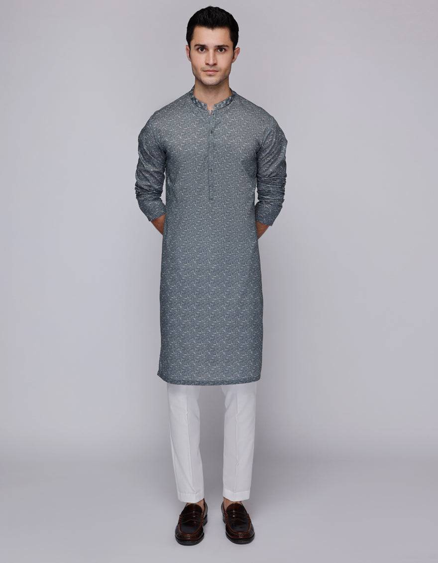 Grey Cotton Kurta Semi-Formal Kurta Summer Collection