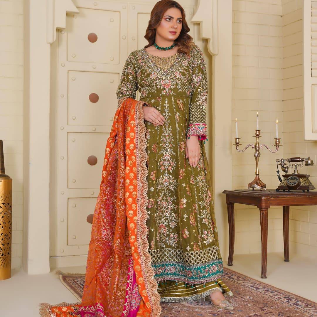 Pakistani Formal Wear Dress - Embroidered Organza Frock