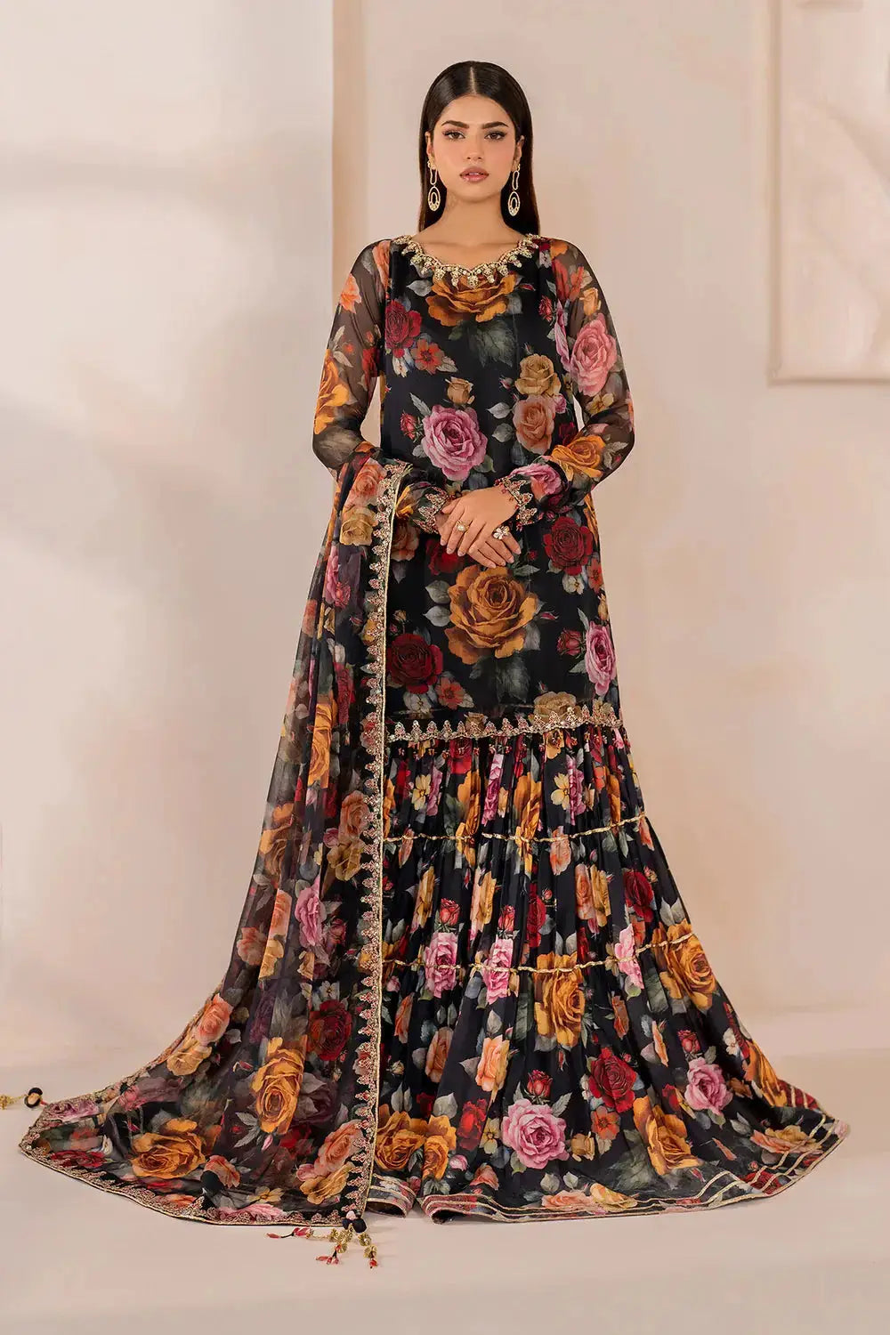 Gharara Dress - Chiffon Embroidered Set
