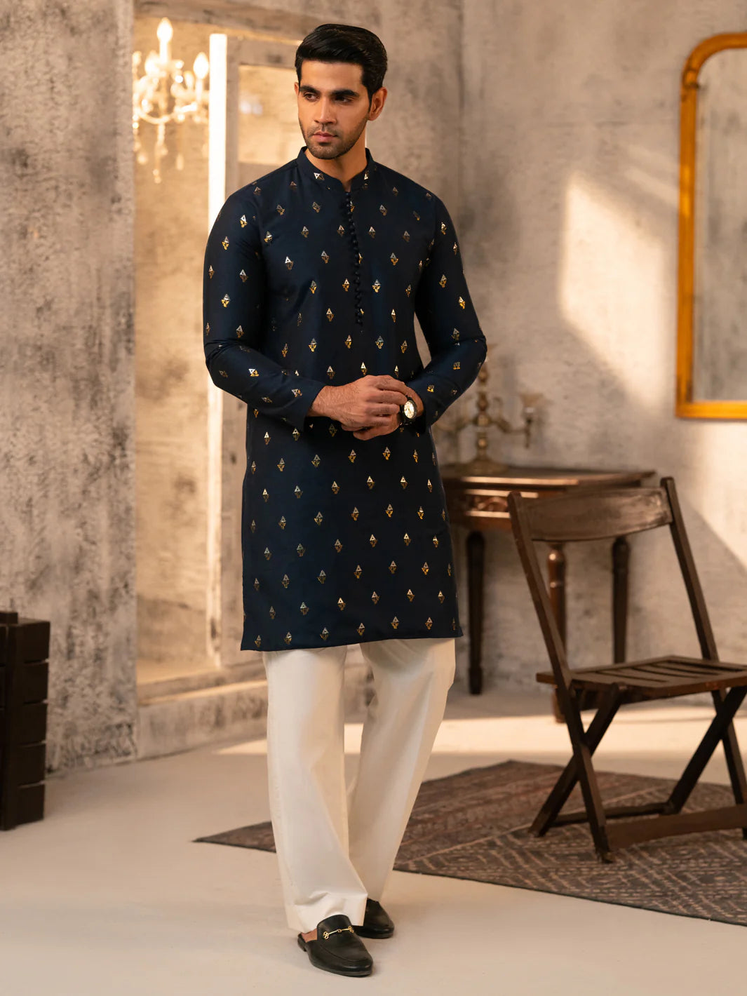 Shop ALMIRAH Formal Navy Blue Men Kurta