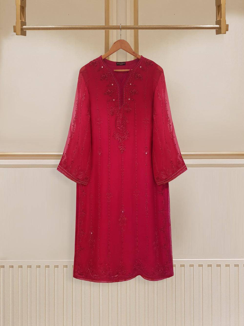 Agha Noor Pure Chiffon Hand Embroidered Shirt And Pent | S107259 - S / RED / CHIFFON Agha Noor Pure Chiffon Hand Embroidered Shirt And Pent | S107259 - S / RED / CHIFFON
