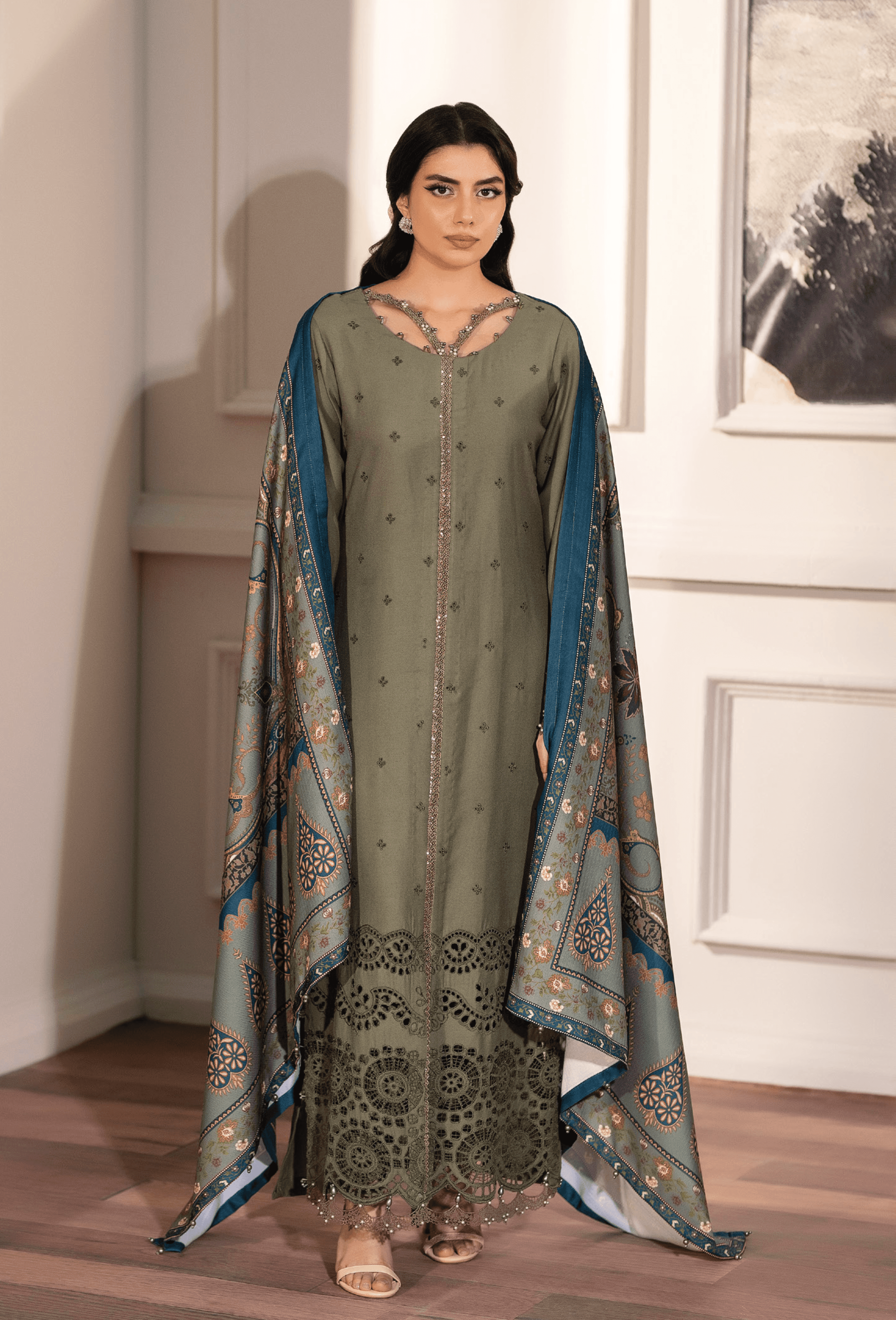 Pakistani Clothes USA - RANGREZA Dhanak Chikankari