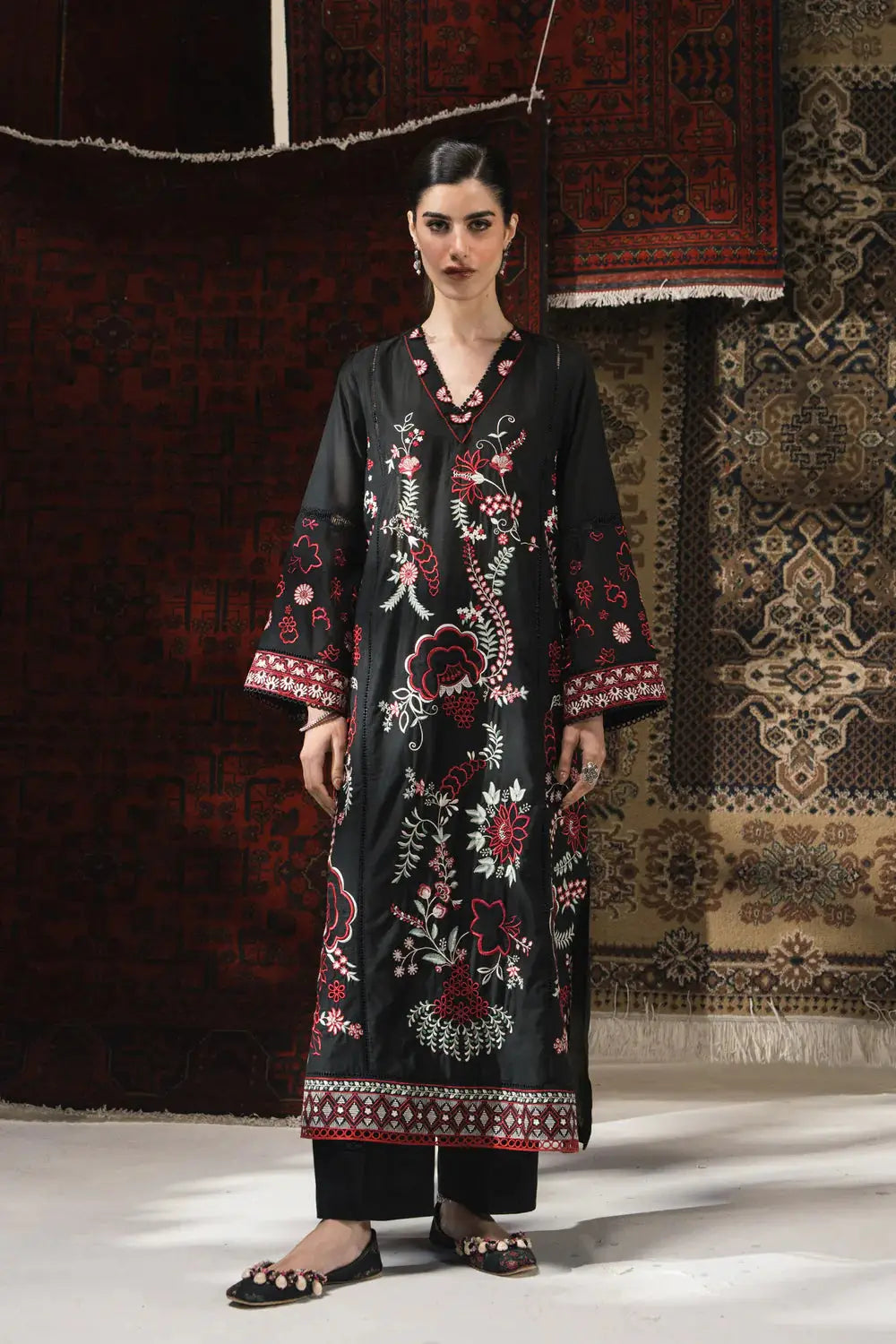 Ethnic 2 Piece Embroidered Suit | E3352-15 - XS / BLACK / VISCOSE Ethnic 2 Piece Embroidered Suit | E3352-15 - XS / BLACK / VISCOSE