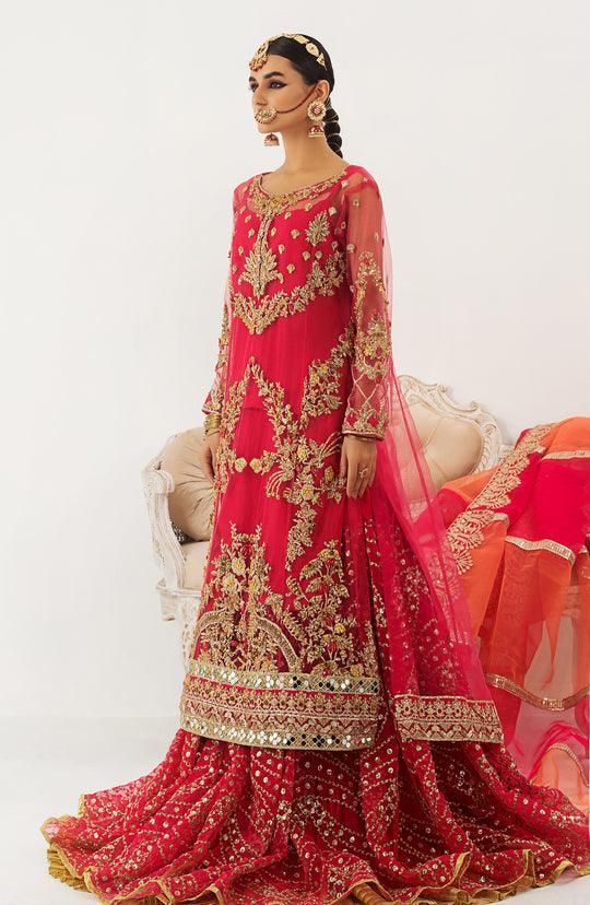 MARYUM N Maria Pink Sharara Suit Pakistani | QFD-0059 RANGREZA USA L / Pink / Net