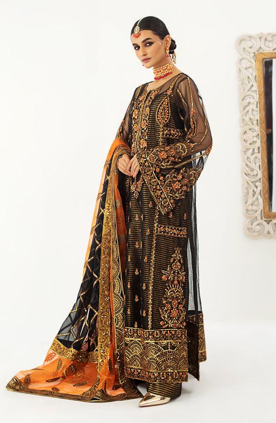 slim fit dress slacks Magnificent Gown Dress Pakistani in Black Color Latest Online – Nameera by  Farooq main image 0