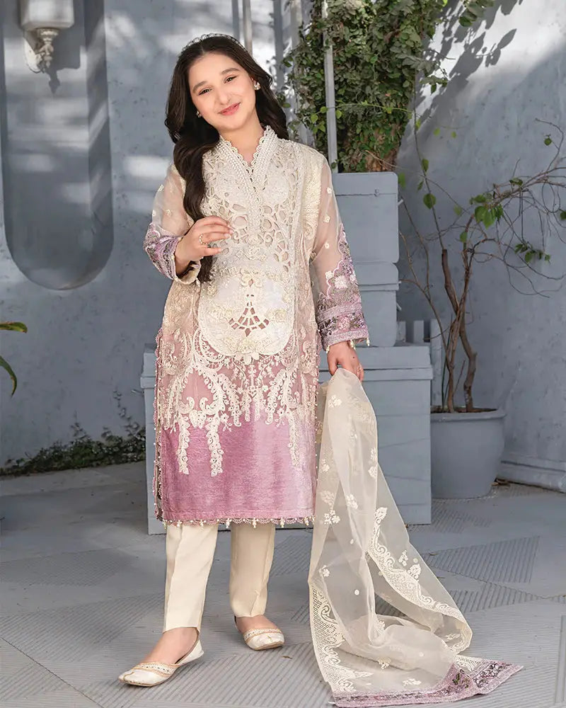 Kid Eid PURPLE Dress - Embroidered Pearl Appliques