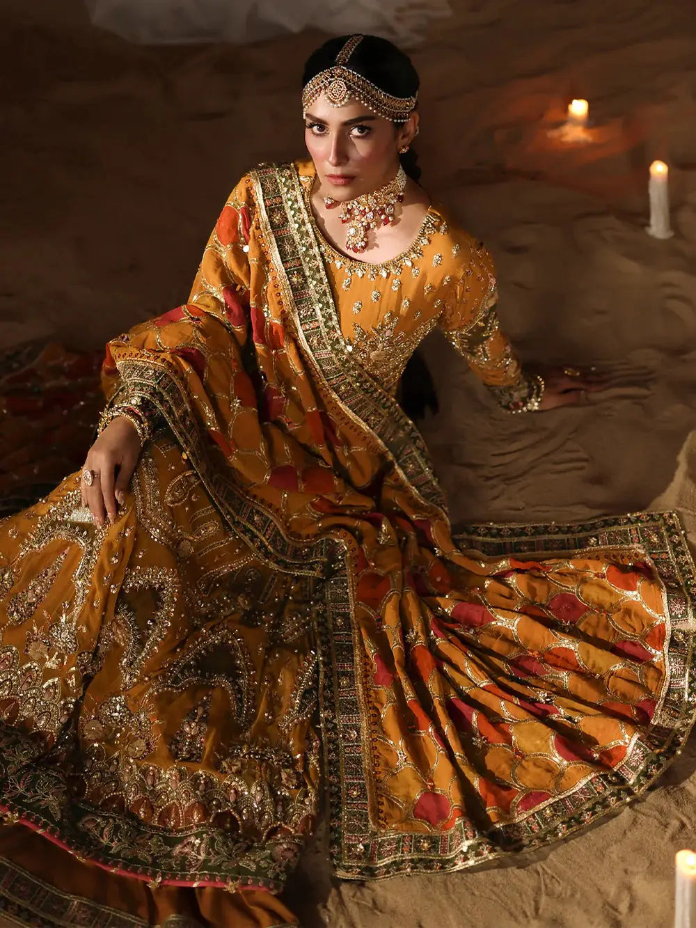 Chiffon maxi wedding dress in yellow featuring detailed embroidery