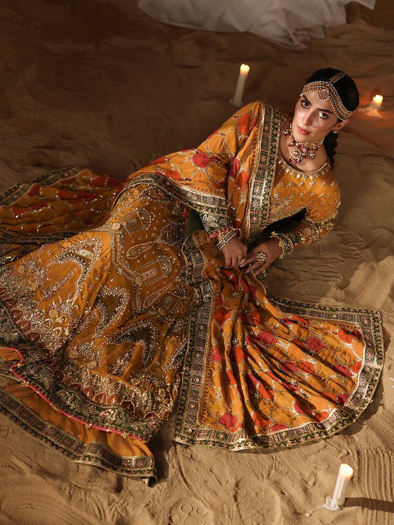 Stunning chiffon maxi wedding dress in yellow with floral details