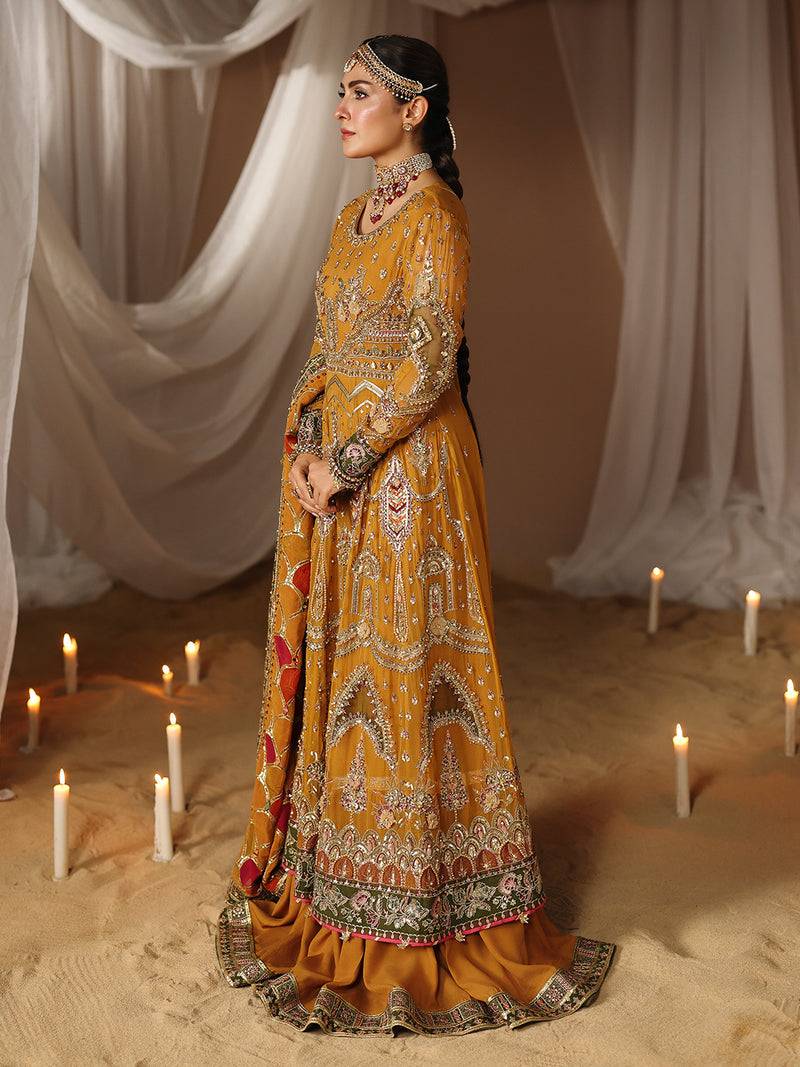 Elegant yellow chiffon maxi wedding outfit