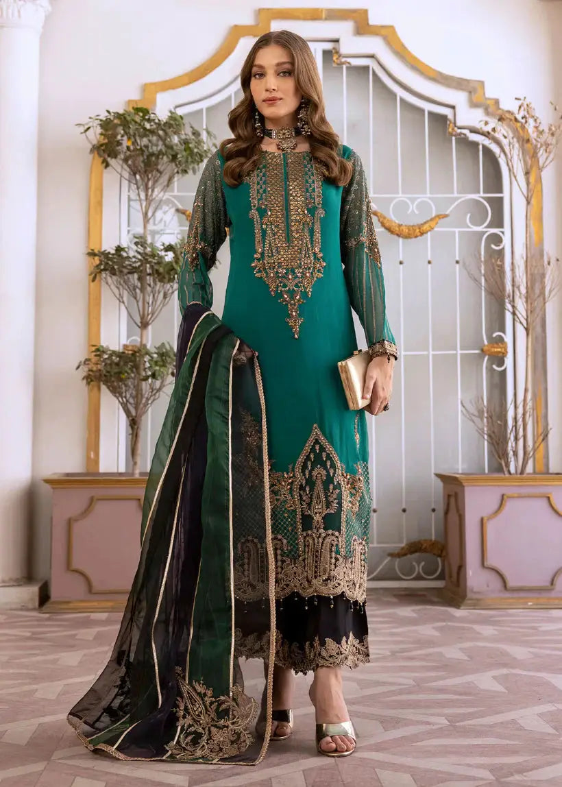 RANGREZA RANGREZA 3 PIECE CHIFFON PAKISTANI DRESS | RR-3651-13 SHIRT BOTTON AND DUPATTA RANGREZA USA 7327625425 United States S Green Chiffon S / Green / Chiffon M / Green / Chiffon L / Green / Chiffon XL / Green / Chiffon