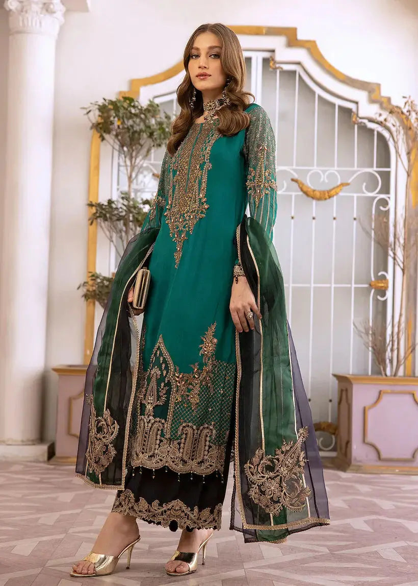 RANGREZA RANGREZA 3 PIECE CHIFFON PAKISTANI DRESS | RR-3651-13 SHIRT BOTTON AND DUPATTA RANGREZA USA 7327625425 United States S Green Chiffon S / Green / Chiffon M / Green / Chiffon L / Green / Chiffon XL / Green / Chiffon