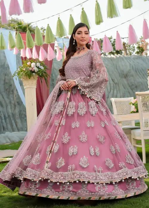 Full front pose of PAKISTANI MAXI DRESS AR-4059 with net dupatta and embellished maxi skirt, perfect for weddings and festive events.