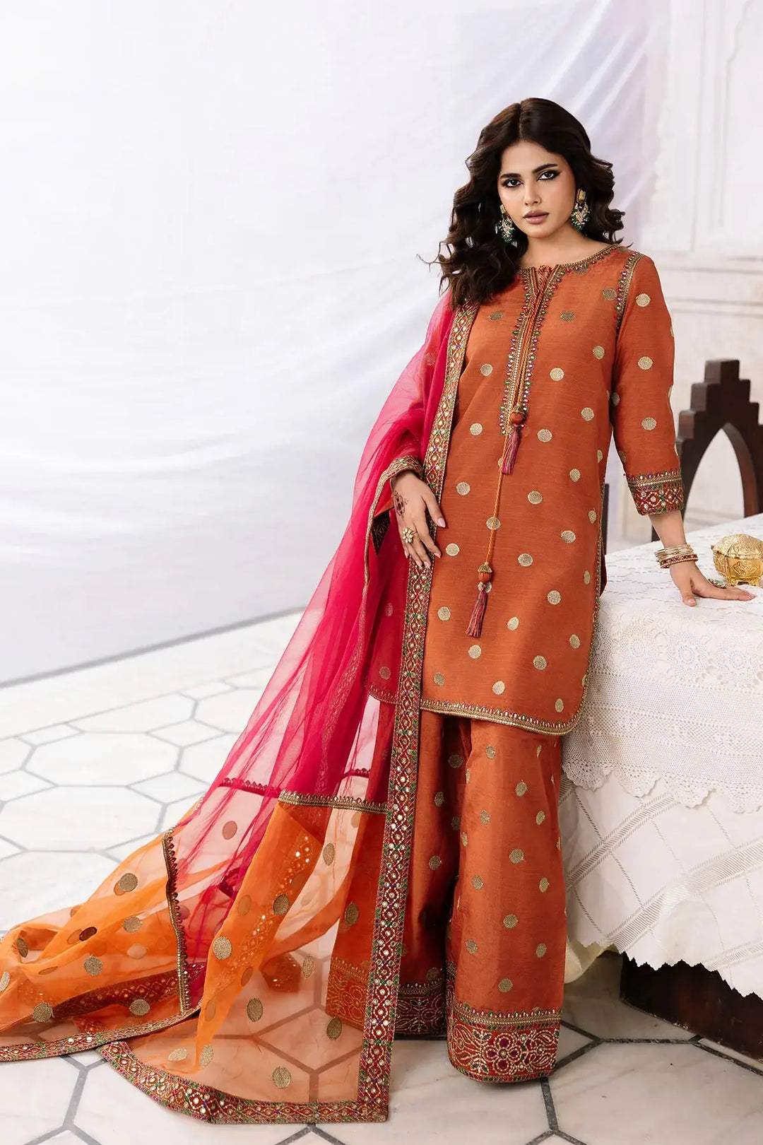 3-PC Embroidered Raw-Silk | CMA-6-358-18