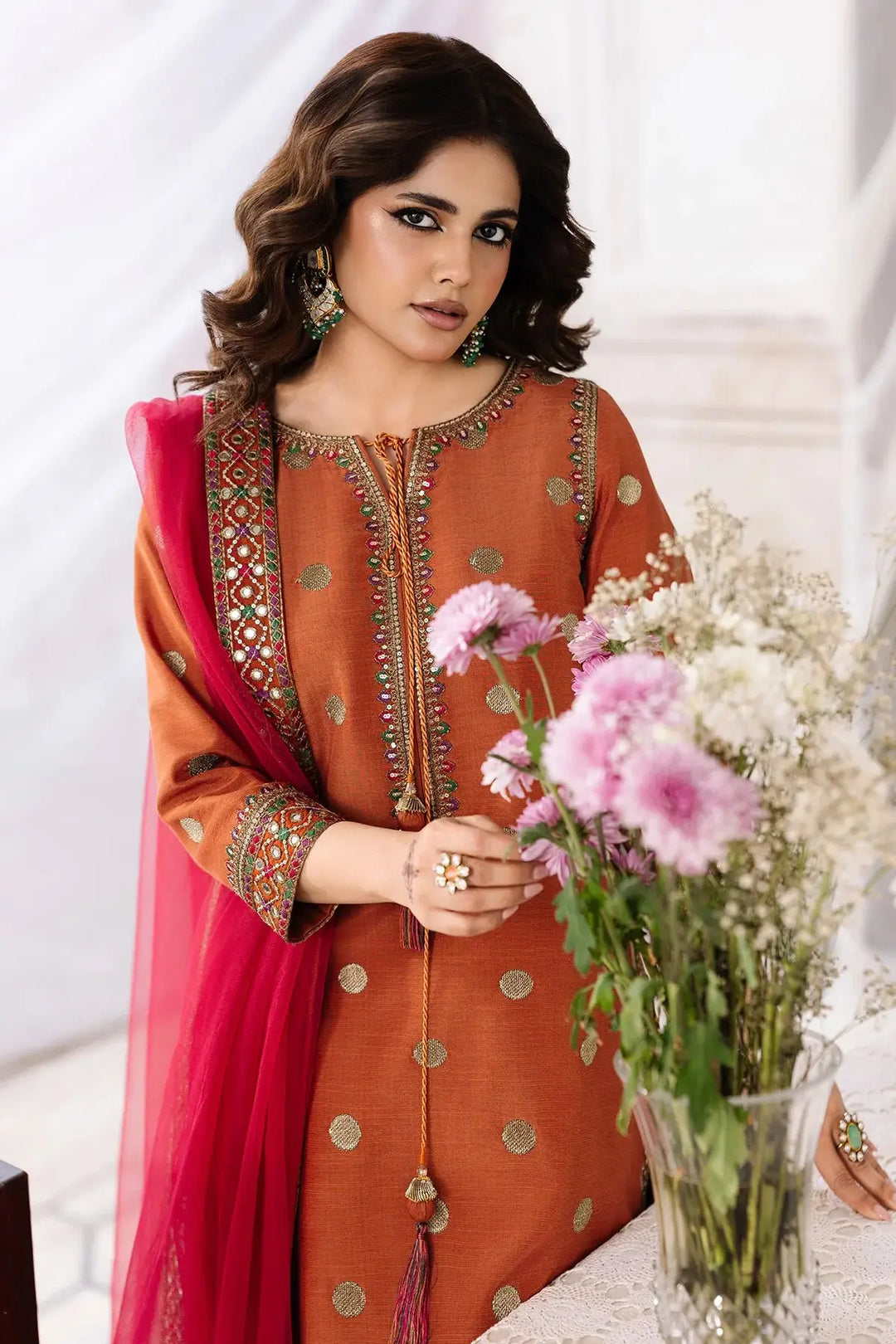 3-PC Embroidered Raw-Silk | CMA-6-358-18