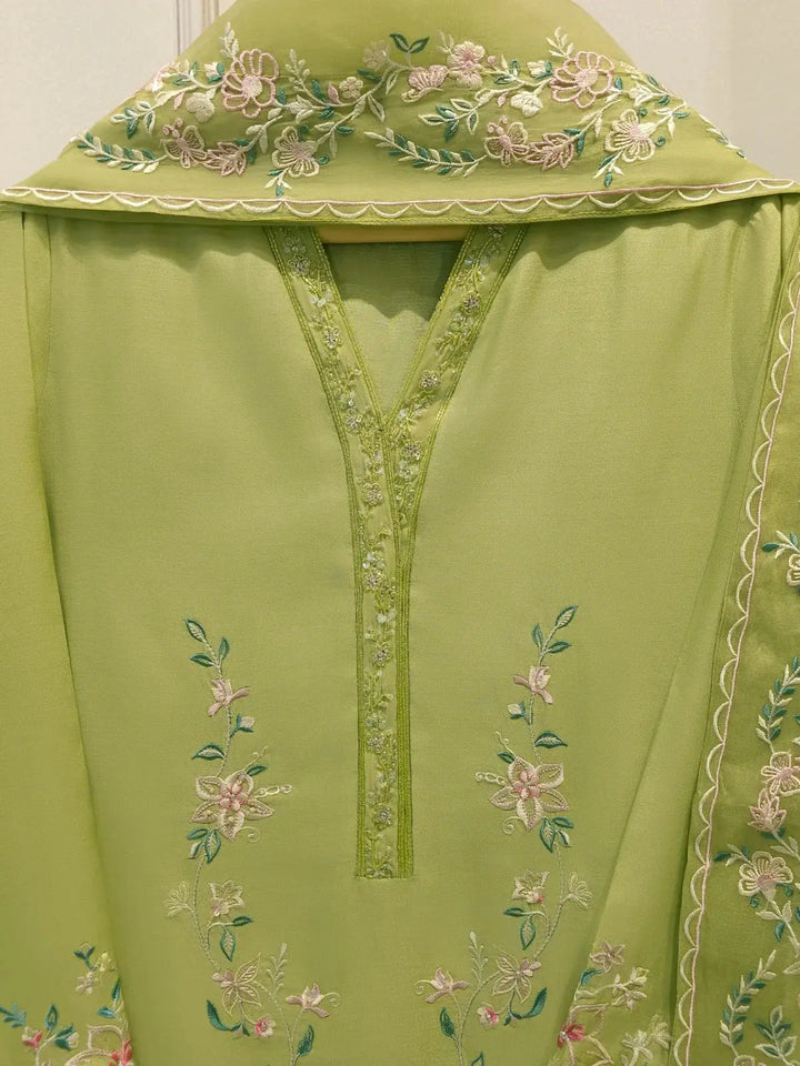 3 Piece - Pure Khaddi Silk Embroidered Suit S115092-28