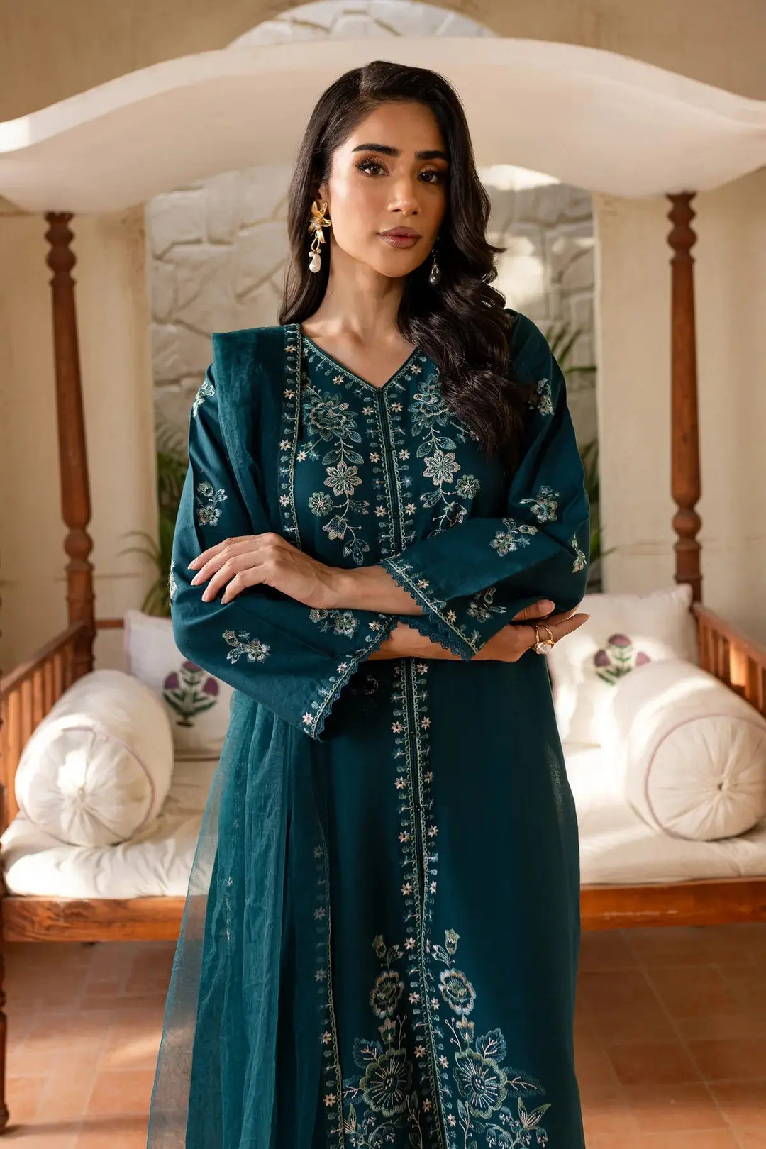 Batik Teal Crush 2Pc Embroidered Khaddar Dress