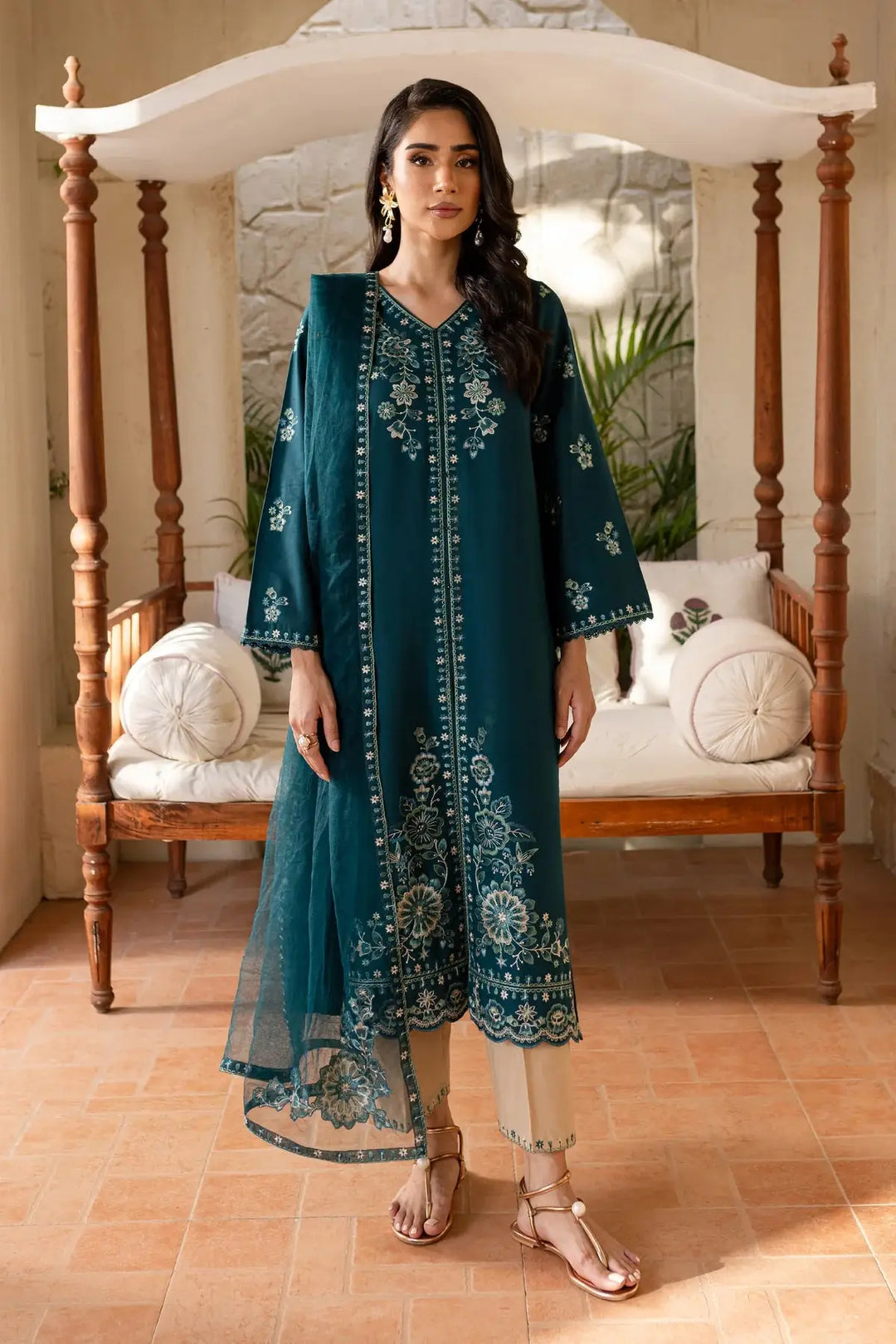 Batik Teal Crush 2Pc Embroidered Khaddar Dress