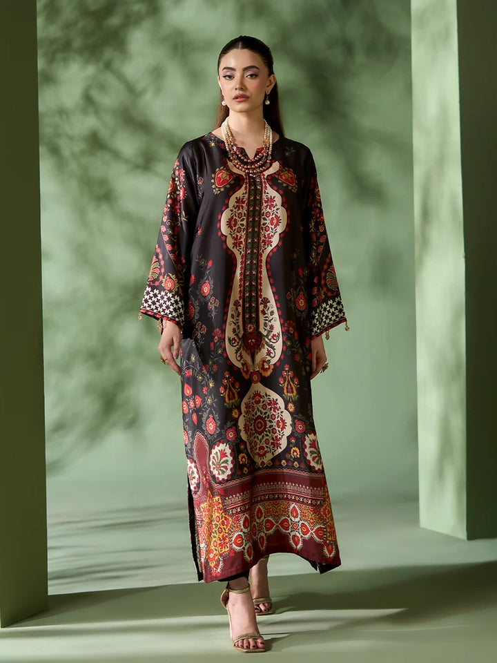 Rangreza Black Printed Silk 2-Piece Kaftan – EA-87-04