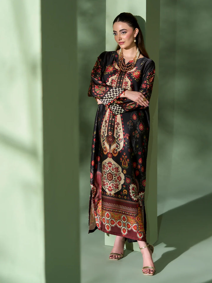 Rangreza Black Printed Silk 2-Piece Kaftan – EA-87-04