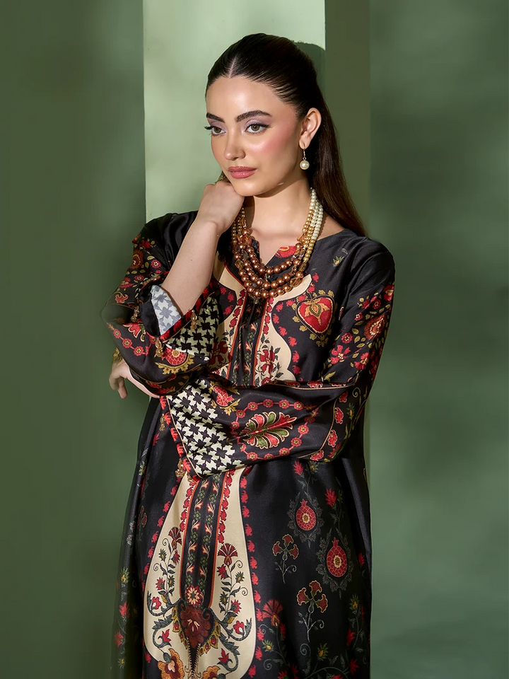 Rangreza Black Printed Silk 2-Piece Kaftan – EA-87-04