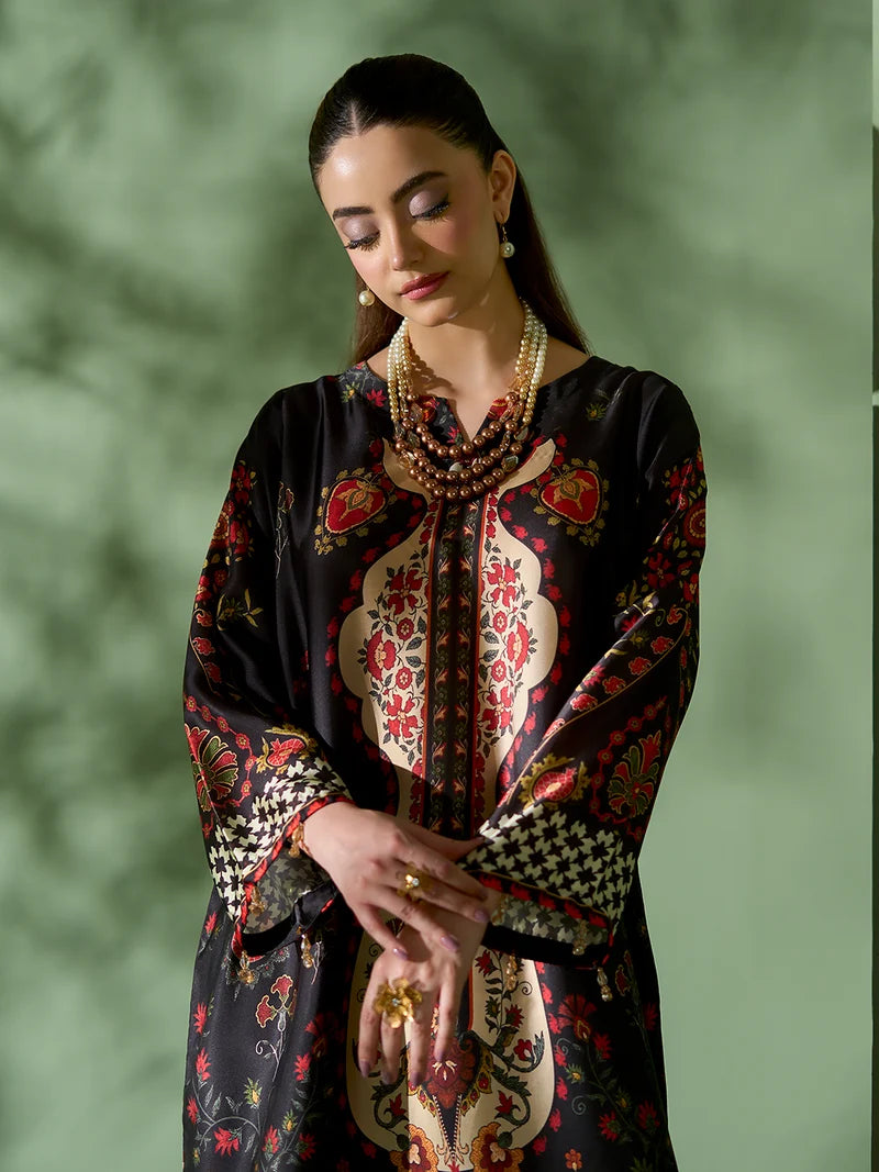 Rangreza Black Printed Silk 2-Piece Kaftan – EA-87-04