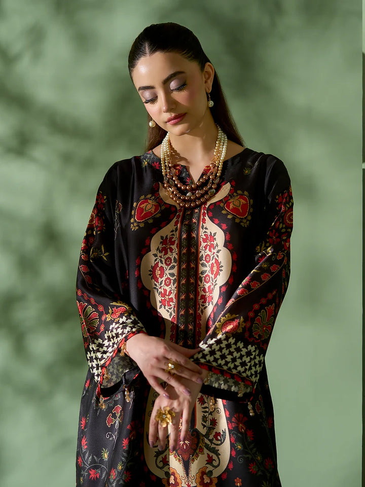 Rangreza Black Printed Silk 2-Piece Kaftan – EA-87-04
