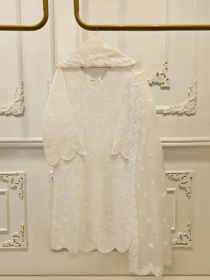 3 Piece Pure Embroidered Cotton Net Suit | S114058-15