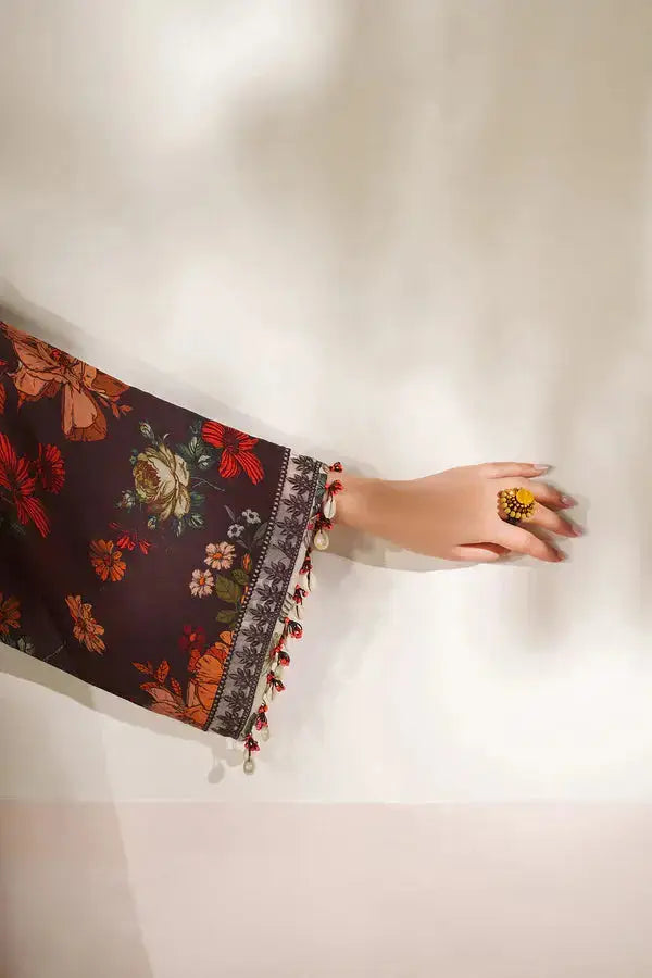 Floral printed viscose shirt bottom and dupatta with embroidered borders