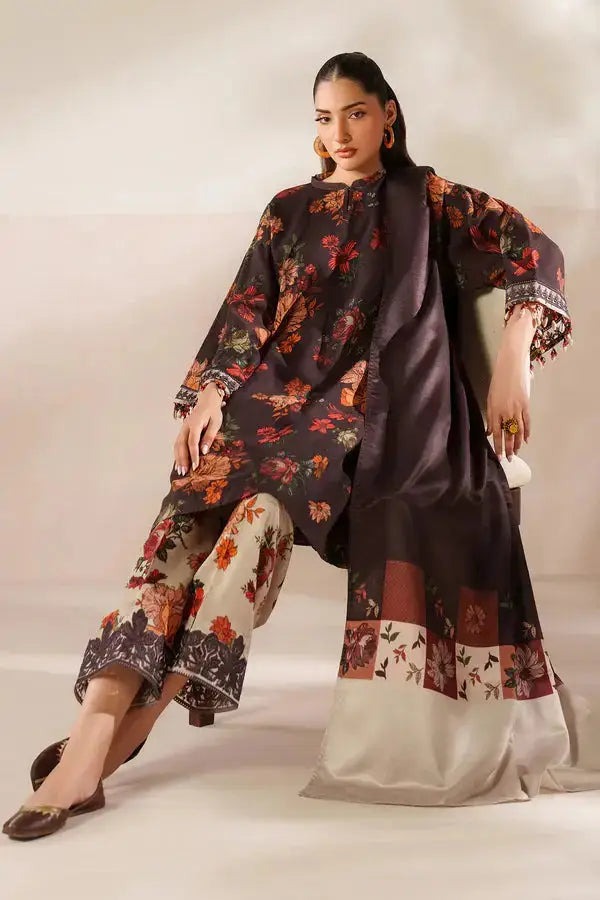 Digital printed viscose shirt and dupatta set with floral design