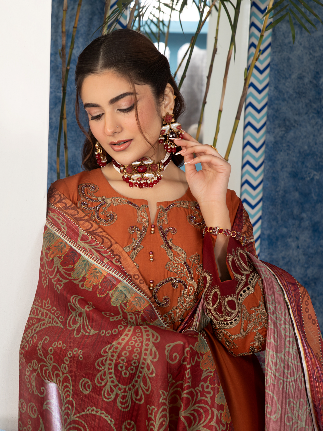 maroon and gold pakistani dress Embroidered Georgette Pakistani Suit in Maroon
