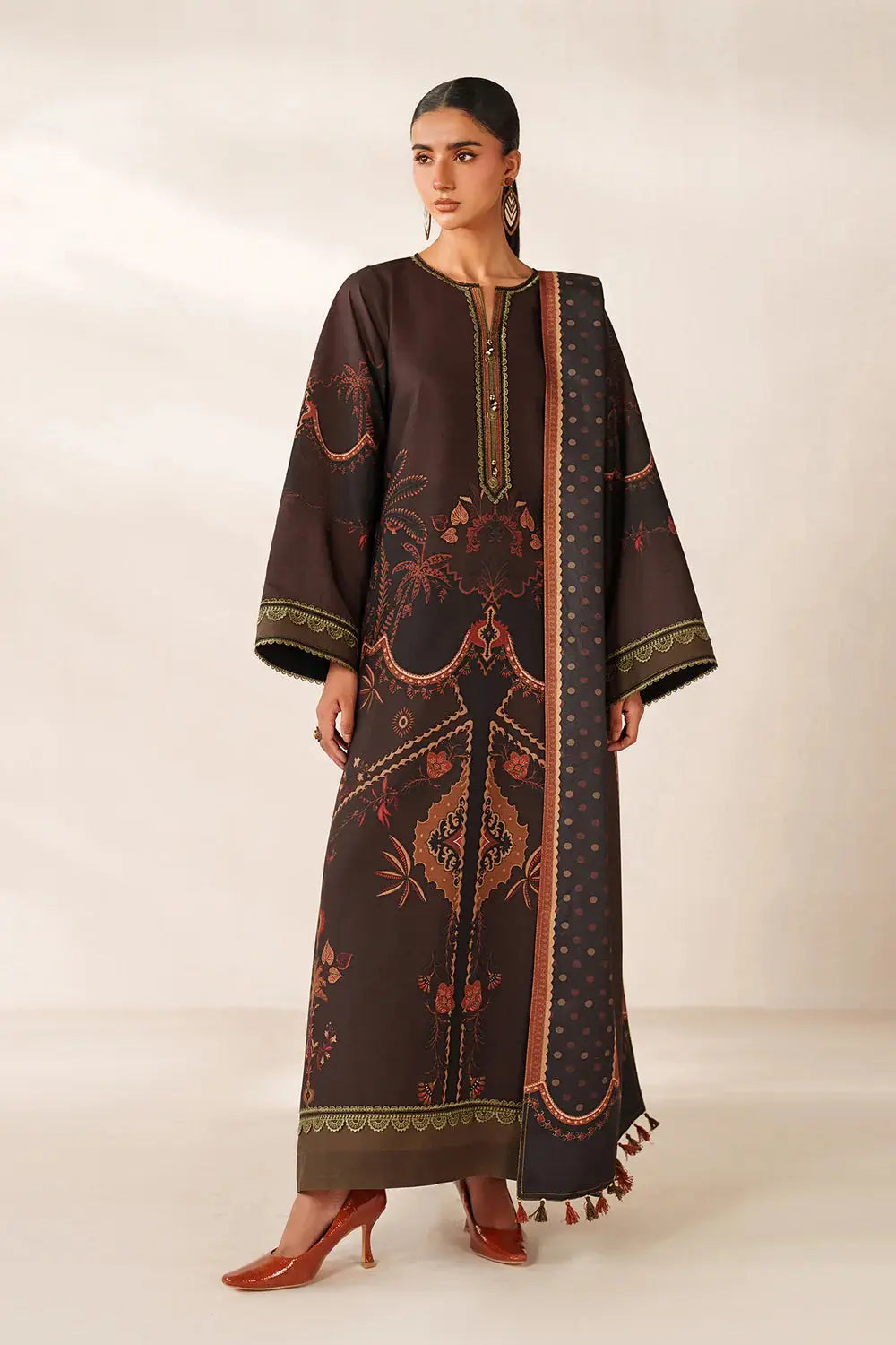 Digital Printed Viscose shirt with embroidery and printed trouser set