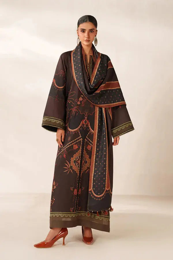 Full-length view of woman in digital printed viscose dress with dupatta