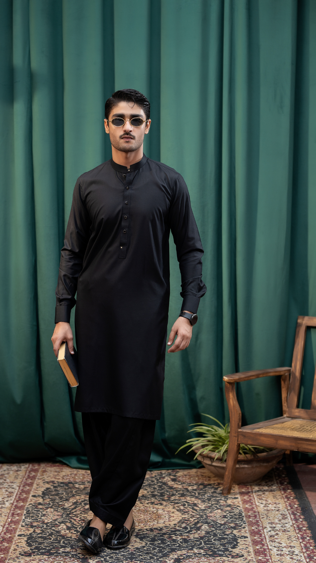 Rangreza Men Shalwar Kameez Pakistani Mens Wear Black,