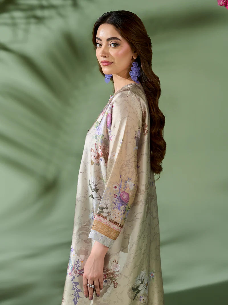 Rangreza Ivory Printed Silk 2-Piece Kaftan – EA-92-04