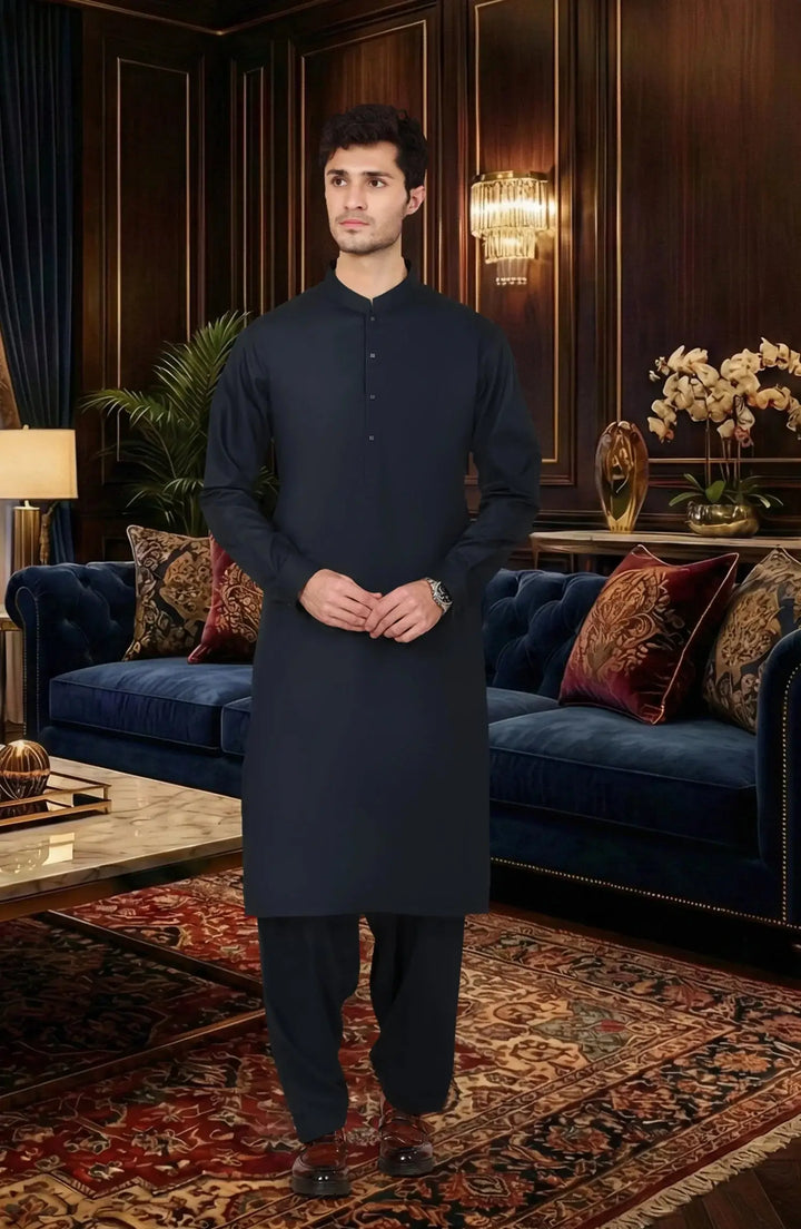 BOTTLE-GREEN BLENDED KAMEEZ SHALWAR | FB-00692