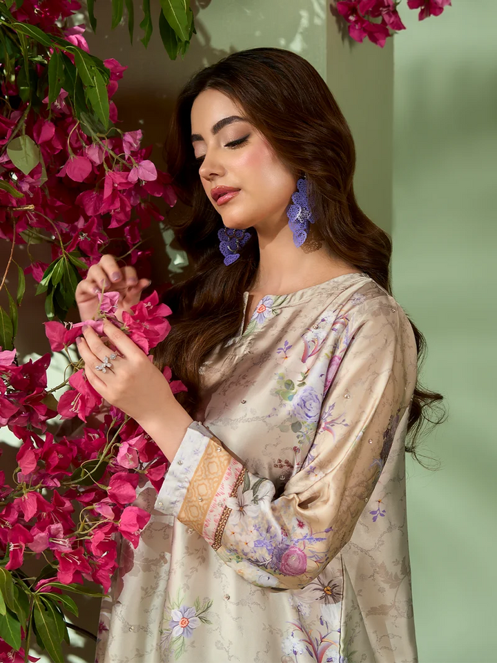 Rangreza Ivory Printed Silk 2-Piece Kaftan – EA-92-04