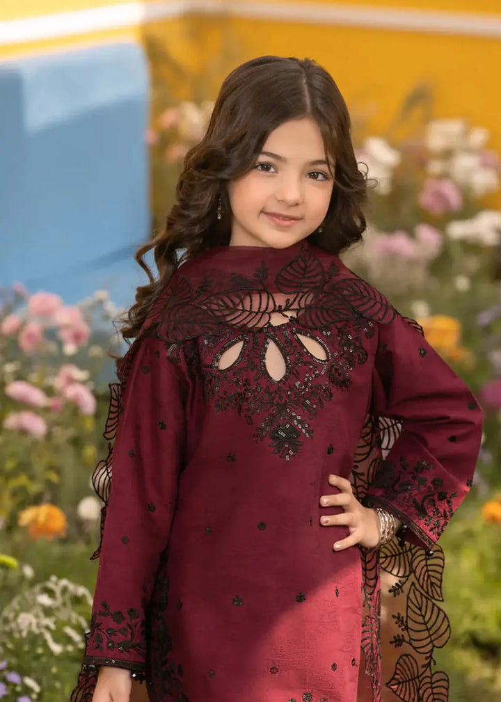 Maroon embroidered kurta with black lace detailing for girls