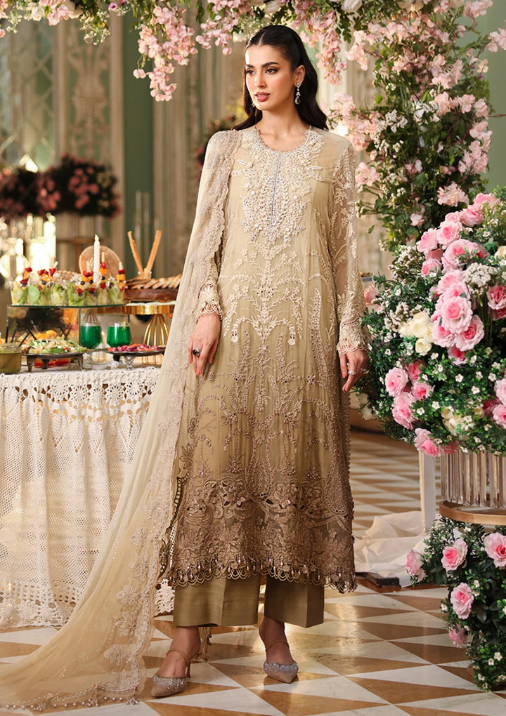 Rangreza Beige Embroidered Chiffon 3-Piece Suit | AL-4494
