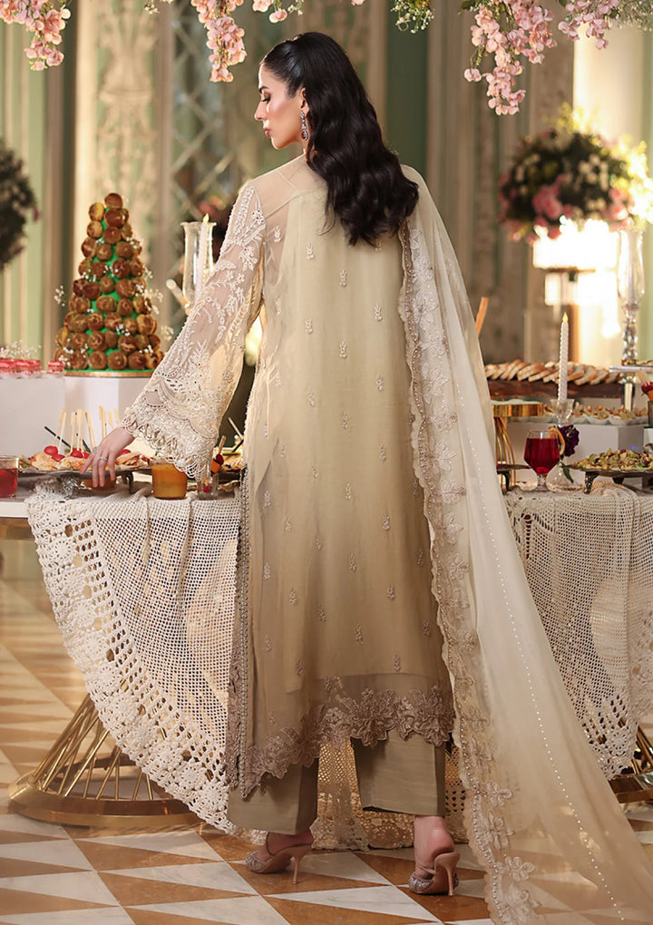Rangreza Beige Embroidered Chiffon 3-Piece Suit | AL-4494