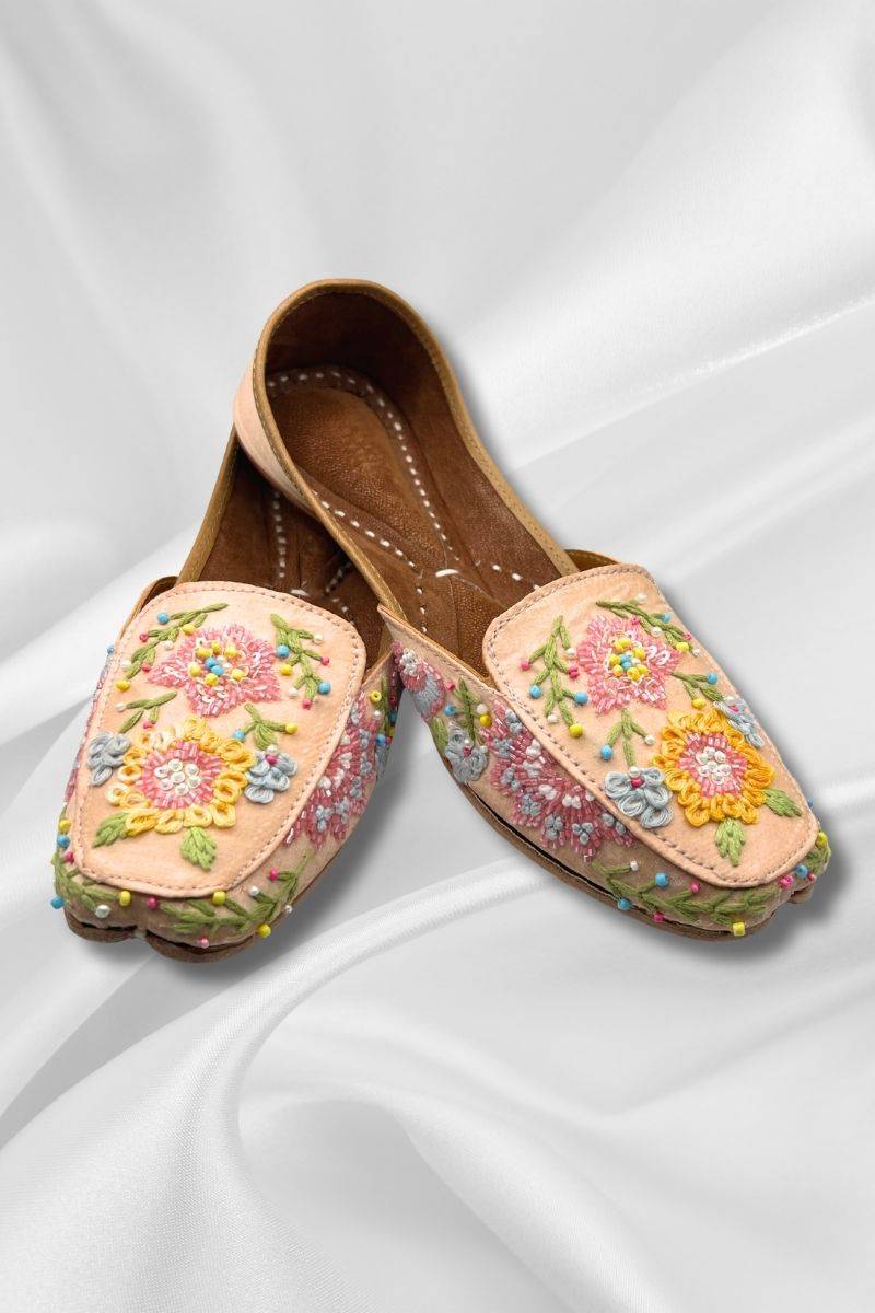 Rangrez Peach Jutti Pakistani Leather Khussa Chic Square-Toe