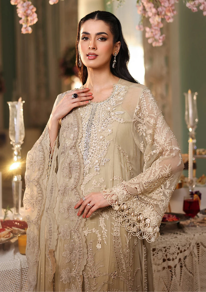 Rangreza Beige Embroidered Chiffon 3-Piece Suit | AL-4494