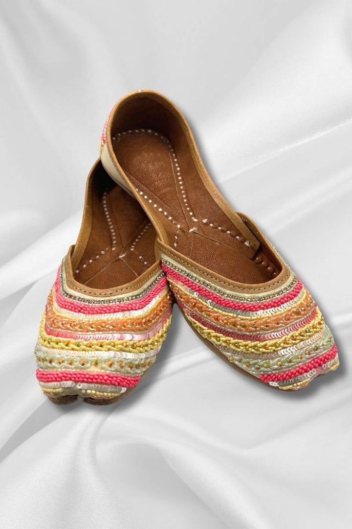 Kiran Rainbow Jutti - Khussa Shoes Womens with vibrant multicolor embroidery, perfect for festive wear in flats footwear category.
