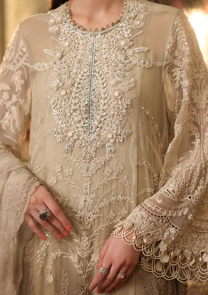 Rangreza Beige Embroidered Chiffon 3-Piece Suit | AL-4494