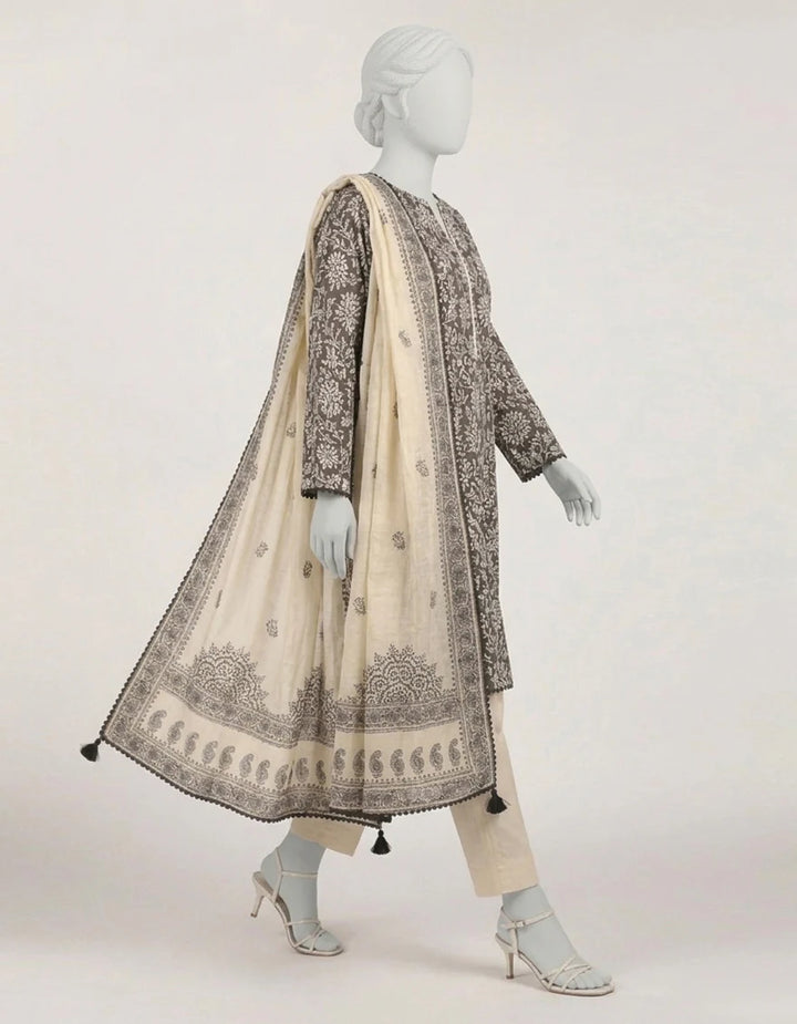 Black Lawn Printed Stitched 3pc | J-LS26578S-08