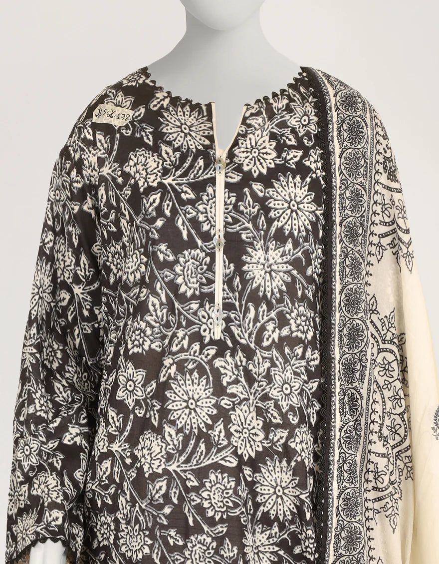 Black Lawn Printed Stitched 3pc | J-LS26578S-08