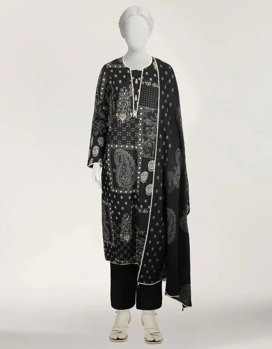 Black Lawn Printed Stitched 3pc | J-LS26579S-08