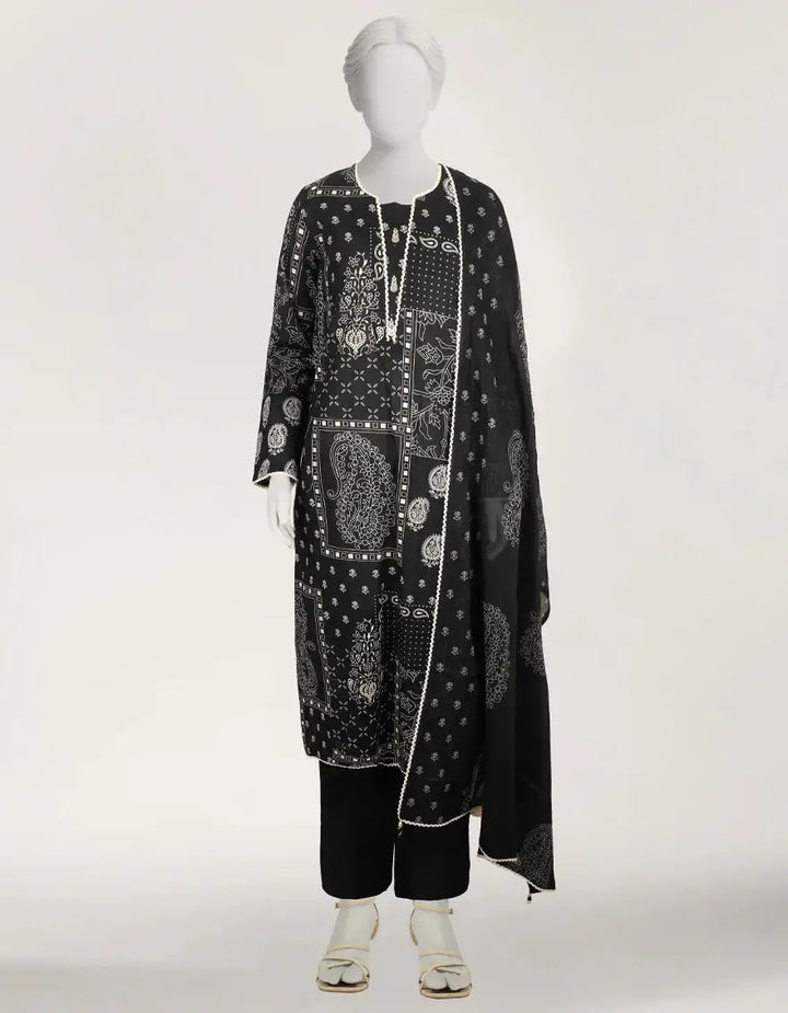 Black Lawn Printed Stitched 3pc | J-LS26579S-08